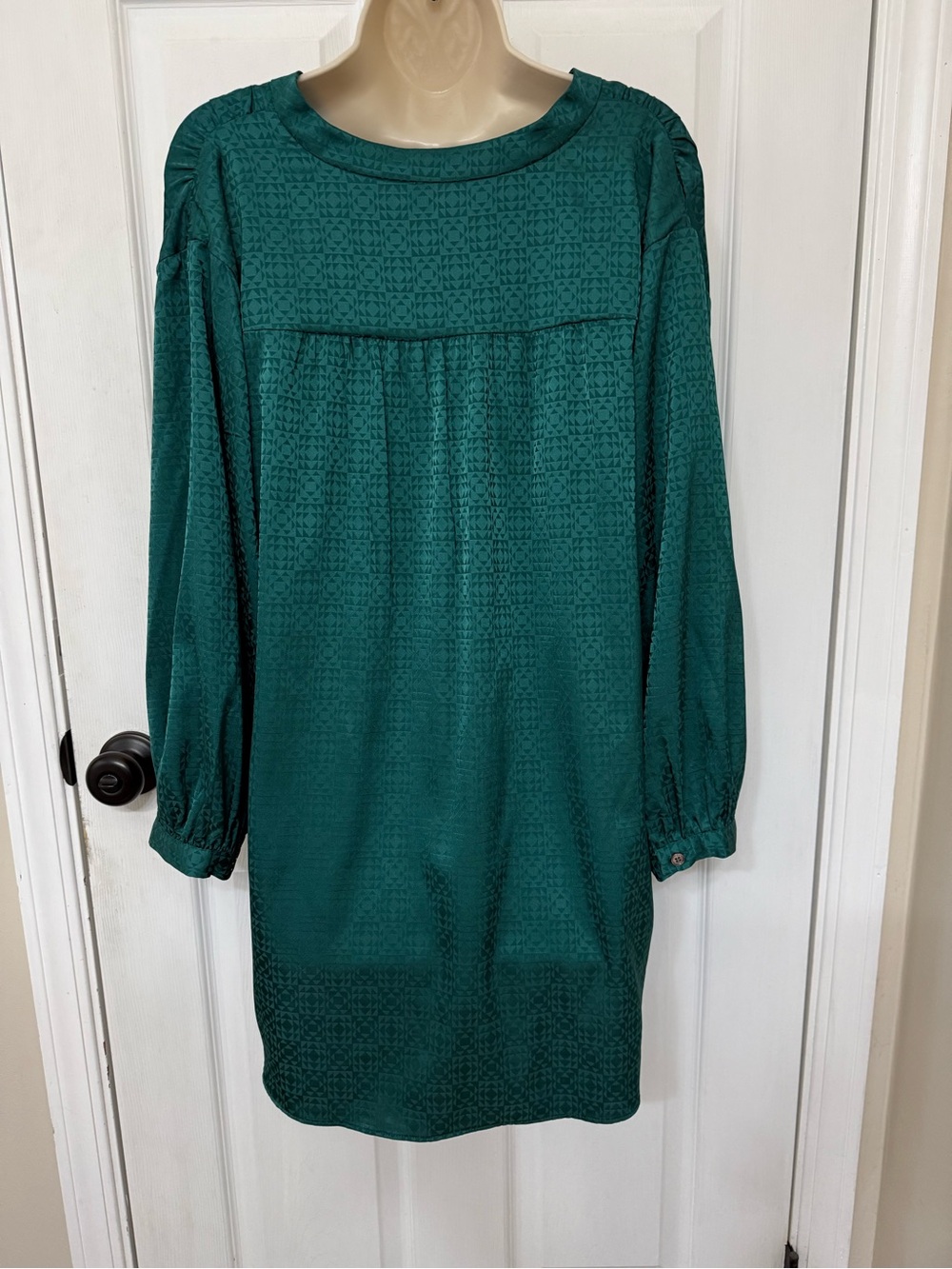 Vince Camuto 2X Emerald Green Jacquard High Low Blouse Balloon Sleeve - Picture 4 of 14